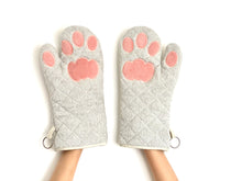 Load image into Gallery viewer, Cricket & Junebug Oven Mitts Cat Paws - Grey and Pink