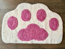 Load image into Gallery viewer, Cricket & Junebug Bathroom Rug/Mat Cat Paws 23x35 Inch (White & Pink)