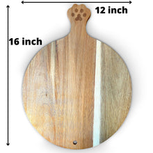 Load image into Gallery viewer, Cricket & Junebug Cheese Board/Plate Cat Paws, Round Charcuterie Board with Handle, Bread and Crackers Serving Platter/Tray – 16 x 12 x 0.5 Inch