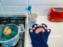 Load image into Gallery viewer, Cricket & Junebug Oven Mitts Cat Paws - Navy Blue & Pink