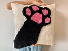 Load image into Gallery viewer, Cricket & Junebug Cat Paw Throw Pillow Cover 18 x 18 Inch, Woven Tufted Decorative Pillow Cover (No Pillow Insert, 1 Pcs 18x18 Pillow Cover) (Black & Pink)