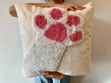 Load image into Gallery viewer, Cricket & Junebug Cat Paw Throw Pillow Cover 18 x 18 Inch, Woven Tufted Decorative Pillow Cover (No Pillow Insert, 1 Pcs 18x18 Pillow Cover) (White & Pink)