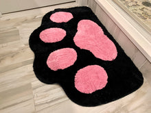 Load image into Gallery viewer, Cricket & Junebug Bathroom Rug/Mat Cat Paws 23x35 Inch (Black & Pink)