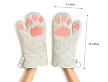 Load image into Gallery viewer, Cricket & Junebug Oven Mitts Cat Paws - Grey and Pink