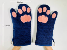 Load image into Gallery viewer, Cricket & Junebug Oven Mitts Cat Paws - Navy Blue & Pink