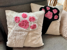 Load image into Gallery viewer, Cricket & Junebug Cat Paw Throw Pillow Cover 18 x 18 Inch, Woven Tufted Decorative Pillow Cover (No Pillow Insert, 1 Pcs 18x18 Pillow Cover) (White & Pink)