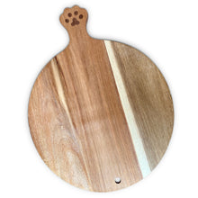 Load image into Gallery viewer, Cricket &amp; Junebug Cheese Board/Plate Cat Paws, Round Charcuterie Board with Handle, Bread and Crackers Serving Platter/Tray – 16 x 12 x 0.5 Inch
