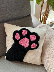 Cricket & Junebug Cat Paw Throw Pillow Cover 18 x 18 Inch, Woven Tufted Decorative Pillow Cover (No Pillow Insert, 1 Pcs 18x18 Pillow Cover) (Black & Pink)