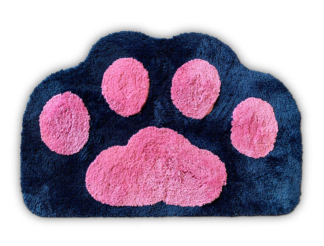 Cricket & Junebug Bathroom Rug/Mat Cat Paws 23x35 Inch (Navy Blue & Pink)