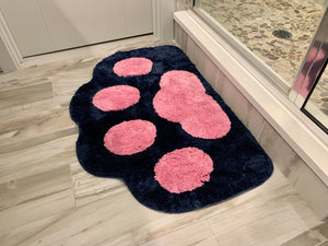 Cricket & Junebug Bathroom Rug/Mat Cat Paws 23x35 Inch (Navy Blue & Pi