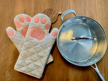 Load image into Gallery viewer, Cricket &amp; Junebug Oven Mitts Cat Paws - Grey and Pink

