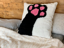 Load image into Gallery viewer, Cricket &amp; Junebug Cat Paw Throw Pillow Cover 18 x 18 Inch, Woven Tufted Decorative Pillow Cover (No Pillow Insert, 1 Pcs 18x18 Pillow Cover) (Black &amp; Pink)
