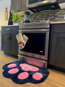 Cricket & Junebug Bathroom Rug/Mat Cat Paws 23x35 Inch (Navy Blue & Pink)