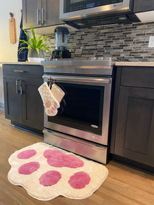 Cricket & Junebug Bathroom Rug/Mat Cat Paws 23x35 Inch (White & Pink)