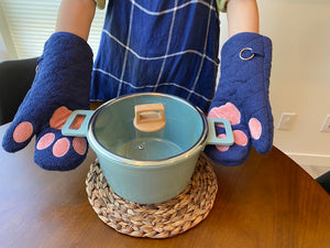 Cricket & Junebug Oven Mitts Cat Paws - Navy Blue & Pink