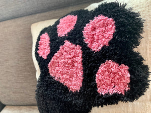 Cricket & Junebug Cat Paw Throw Pillow Cover 18 x 18 Inch, Woven Tufted Decorative Pillow Cover (No Pillow Insert, 1 Pcs 18x18 Pillow Cover) (Black & Pink)