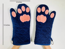 Load image into Gallery viewer, Cricket &amp; Junebug Oven Mitts Cat Paws - Navy Blue &amp; Pink
