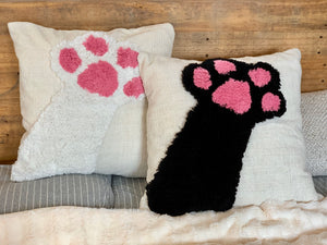 Cricket & Junebug Cat Paw Throw Pillow Cover 18 x 18 Inch, Woven Tufted Decorative Pillow Cover (No Pillow Insert, 1 Pcs 18x18 Pillow Cover) (Black & Pink)