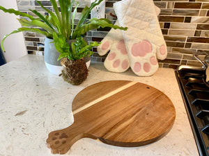 Cricket & Junebug Cheese Board/Plate Cat Paws, Round Charcuterie Board with Handle, Bread and Crackers Serving Platter/Tray – 16 x 12 x 0.5 Inch
