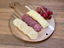 Load image into Gallery viewer, Cricket &amp; Junebug Cheese Board/Plate Cat Paws, Round Charcuterie Board with Handle, Bread and Crackers Serving Platter/Tray – 16 x 12 x 0.5 Inch
