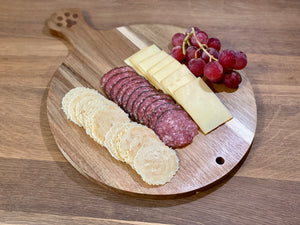 Cricket & Junebug Cheese Board/Plate Cat Paws, Round Charcuterie Board with Handle, Bread and Crackers Serving Platter/Tray – 16 x 12 x 0.5 Inch