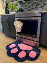 Load image into Gallery viewer, Cricket &amp; Junebug Cat Paws Oven Mitts (White &amp; Pink) &amp; Bath Rug (Navy Blue &amp; Pink)
