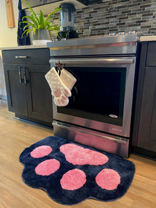 Cricket & Junebug Cat Paws Oven Mitts (White & Pink) & Bath Rug (Navy Blue & Pink)